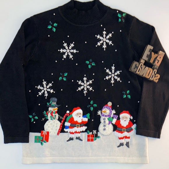 ❄️☃️🎅🏻BASIC EDITIONS Holiday Snowman☃️/Santa🎅🏻 Christmas Sweater - Picture 1 of 12
